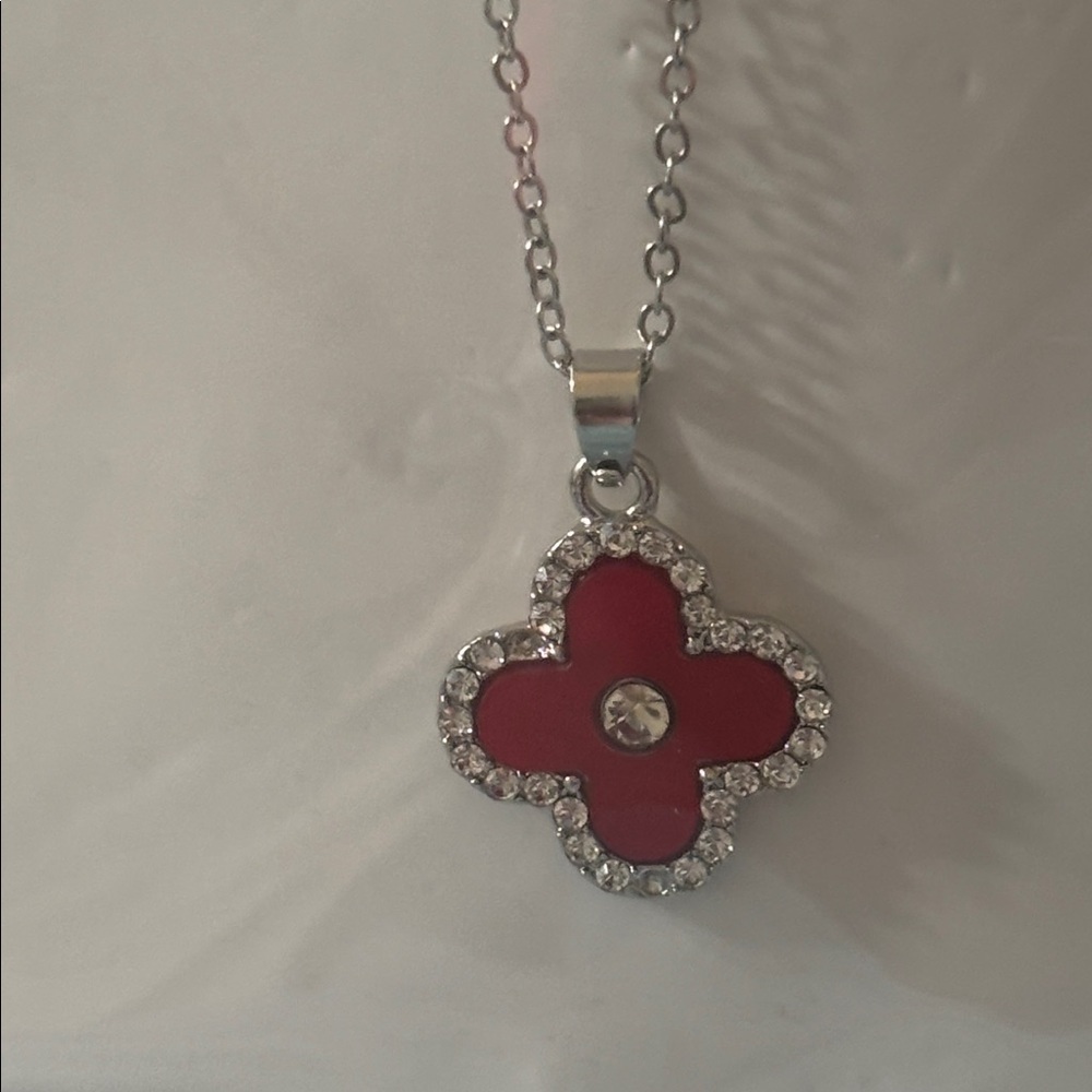 Silver and Red Floral Jewelry Set - Picture 2 of 3